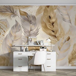 Beyaz Altın Tüy Desenli Duvar Kağıdı - Dkm895075