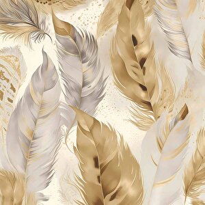 Beyaz Altın Tüy Desenli Duvar Kağıdı - Dkm895043