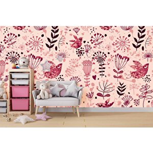 Kuş Ve Çiçek Desenli Çocuk Odası Duvar Kağıdı Baskı - Dkm365117