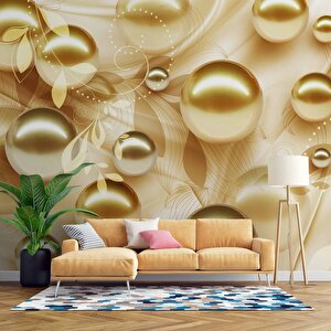 3 Boyutlu Gold Boncuk Desenli Duvar Kağıdı Baskı - Dkm082022 900x200 cm
