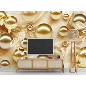 3 Boyutlu Gold Boncuk Desenli Duvar Kağıdı Baskı - Dkm082022 900x200 cm