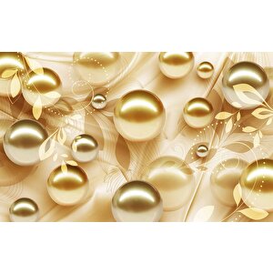 3 Boyutlu Gold Boncuk Desenli Duvar Kağıdı Baskı - Dkm082093