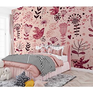 Kuş Ve Çiçek Desenli Çocuk Odası Duvar Kağıdı Baskı - Dkm365074