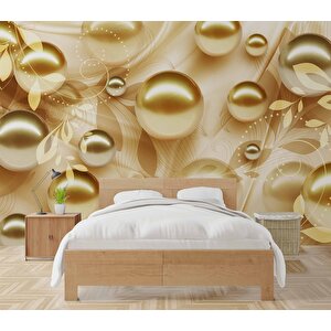 3 Boyutlu Gold Boncuk Desenli Duvar Kağıdı Baskı - Dkm082103 600x300 cm