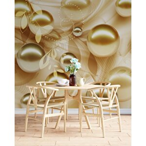 3 Boyutlu Gold Boncuk Desenli Duvar Kağıdı Baskı - Dkm082057