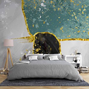 3 Boyutlu Yeşil Siyah Beyaz Boyama Desenli Duvar Kağıdı - Dkm807126 800x315 cm