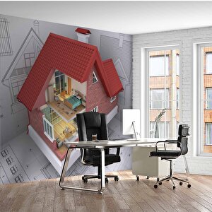 Mimari Ev Çizimi Gayrimenkul Emlak Ve Gayrimenkul Duvar Kağıdı Baskı - Dkm326126 800x315 cm