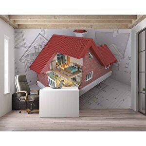 Mimari Ev Çizimi Gayrimenkul Emlak Ve Gayrimenkul Duvar Kağıdı Baskı - Dkm326126 800x315 cm