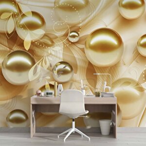 3 Boyutlu Gold Boncuk Desenli Duvar Kağıdı Baskı - Dkm082045