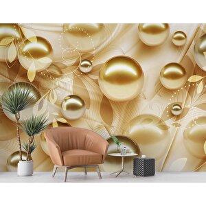3 Boyutlu Gold Boncuk Desenli Duvar Kağıdı Baskı - Dkm082045