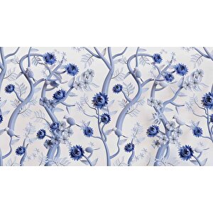 Mavi Çiçek Ve Dal Desenli Duvar Kağıdı - Dkm914124