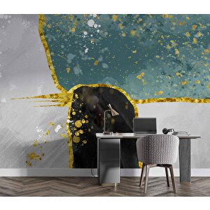 3 Boyutlu Yeşil Siyah Beyaz Boyama Desenli Duvar Kağıdı - Dkm807041