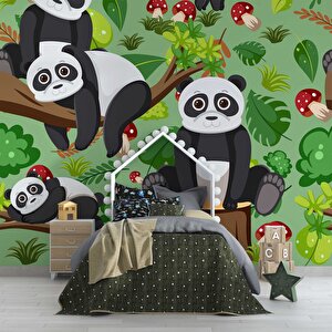 Panda Temalı Çocuk Odası Duvar Kağıdı Baskı - Dkm182073