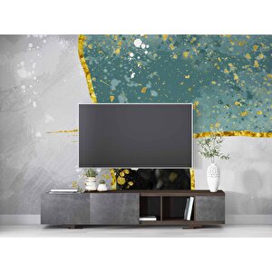 3 Boyutlu Yeşil Siyah Beyaz Boyama Desenli Duvar Kağıdı - Dkm807087 150x300 cm