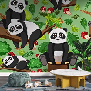 Panda Temalı Çocuk Odası Duvar Kağıdı Baskı - Dkm182044