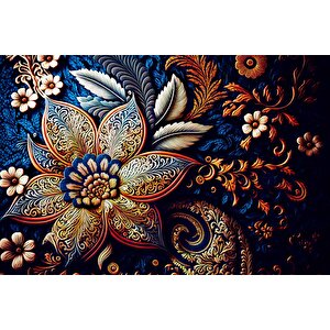 3 Boyutlu Lacivert Zeminli Altın Çiçek Desenli Duvar Kağıdı - Dkm782060