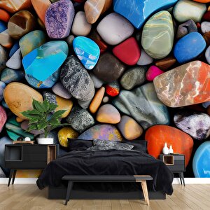 3 Boyutlu Renkli Taş Desenli Duvar Kağıdı - Dkm746070 275x280 cm