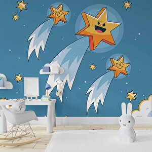 Kayan Yıldız Temalı Çocuk Odası Duvar Kağıdı Baskı - Dkm175013 425x200 cm