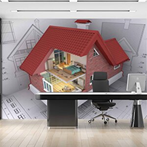 Mimari Ev Çizimi Gayrimenkul Emlak Ve Gayrimenkul Duvar Kağıdı Baskı - Dkm326016 500x200 cm