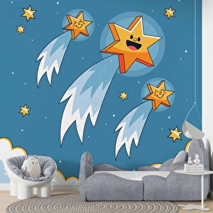 Kayan Yıldız Temalı Çocuk Odası Duvar Kağıdı Baskı - Dkm175093 325x300 cm