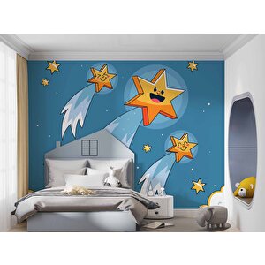 Kayan Yıldız Temalı Çocuk Odası Duvar Kağıdı Baskı - Dkm175093 325x300 cm