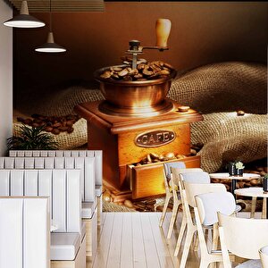Kahve Çekme Makineli Cafe Duvar Kağıdı Baskı - Dkb278034 425x240 cm