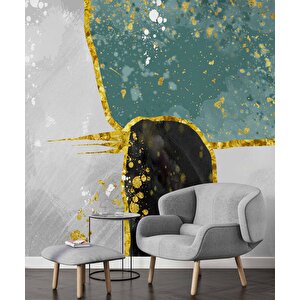 3 Boyutlu Yeşil Siyah Beyaz Boyama Desenli Duvar Kağıdı - Dkm807065