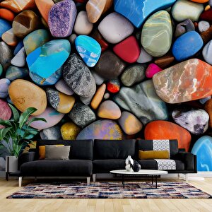 3 Boyutlu Renkli Taş Desenli Duvar Kağıdı - Dkm746044 100x260 cm