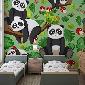 Panda Temalı Çocuk Odası Duvar Kağıdı Baskı - Dkm182020 700x200 cm