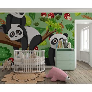 Panda Temalı Çocuk Odası Duvar Kağıdı Baskı - Dkm182020 700x200 cm