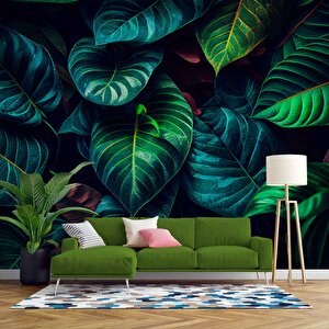 Yaprak Botanik Bahçe Duvar Kağıdı Baskı - Dkm536022 900x200 cm