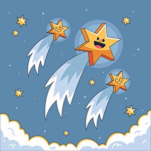 Kayan Yıldız Temalı Çocuk Odası Duvar Kağıdı Baskı - Dkm175079