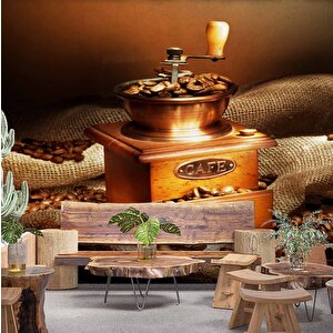 Kahve Çekme Makineli Cafe Duvar Kağıdı Baskı - Dkb278017 525x200 cm