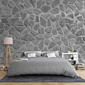 3 Boyutlu Desenli Gri Taş Duvar Temalı Duvar Kağıdı - Dkm628024 150x240 cm