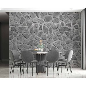 3 Boyutlu Desenli Gri Taş Duvar Temalı Duvar Kağıdı - Dkm628024