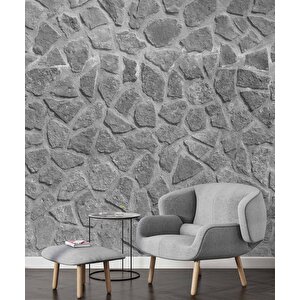 3 Boyutlu Desenli Gri Taş Duvar Temalı Duvar Kağıdı - Dkm628029