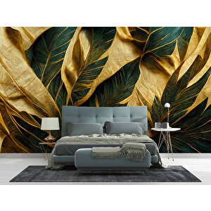 3 Boyutlu Yeşil Sarı Temalı Duvar Kağıdı - Dkm890011 375x200 cm