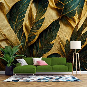 3 Boyutlu Yeşil Sarı Temalı Duvar Kağıdı - Dkm890088 200x300 cm