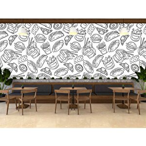 Fast-food Desenli Cafe Duvar Kağıdı Baskı - Dkm154125
