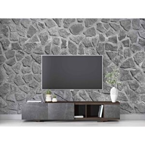 3 Boyutlu Desenli Gri Taş Duvar Temalı Duvar Kağıdı - Dkm628021 800x200 cm