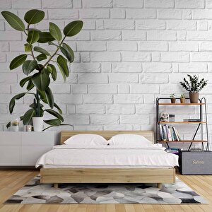 Beyaz Tuğla Zeminli Yaprak Temalı Duvar Kağıdı - Dkm575080 525x280 cm