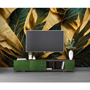 3 Boyutlu Yeşil Sarı Temalı Duvar Kağıdı - Dkm890060 550x260 cm