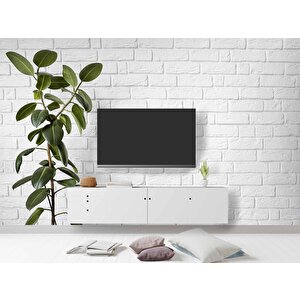 Beyaz Tuğla Zeminli Yaprak Temalı Duvar Kağıdı - Dkm575077 450x280 cm