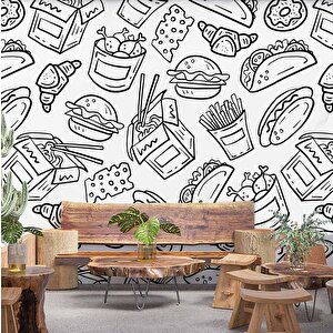 Fast-food Desenli Cafe Duvar Kağıdı Baskı - Dkm154085 900x280 cm