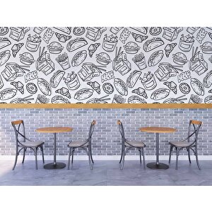 Fast-food Desenli Cafe Duvar Kağıdı Baskı - Dkm154085 900x280 cm