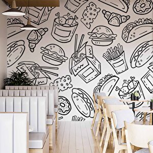 Fast-food Desenli Cafe Duvar Kağıdı Baskı - Dkm154030 325x240 cm