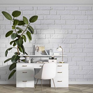 Beyaz Tuğla Zeminli Yaprak Temalı Duvar Kağıdı - Dkm575053