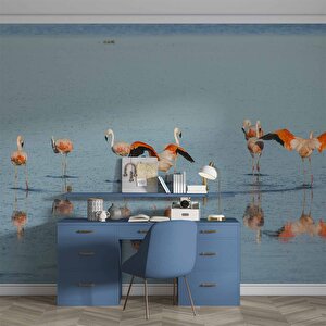 Deniz Ve Flamingo Temalı Duvar Kağıdı - Dkm671056