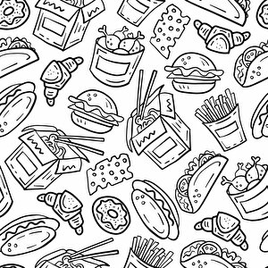 Fast-food Desenli Cafe Duvar Kağıdı Baskı - Dkm154049
