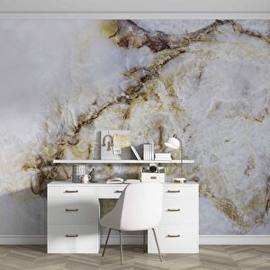 3 Boyutlu Beyaz Mermer Görünümlü Duvar Kağıdı - Dkm639084